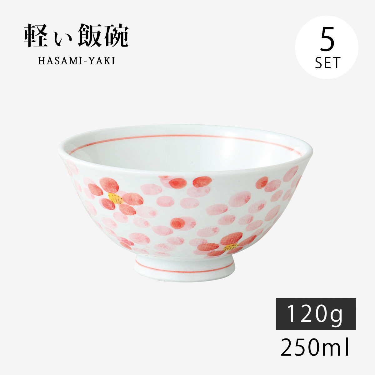 Demi Voo 飯碗 茶碗 お茶碗 軽量 花 セット 磁器 花散らし 軽量飯碗 中