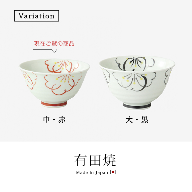 Demi Voo 飯碗 茶碗 お茶碗 花 セット 磁器 有田焼 花模様 飯碗 中 赤