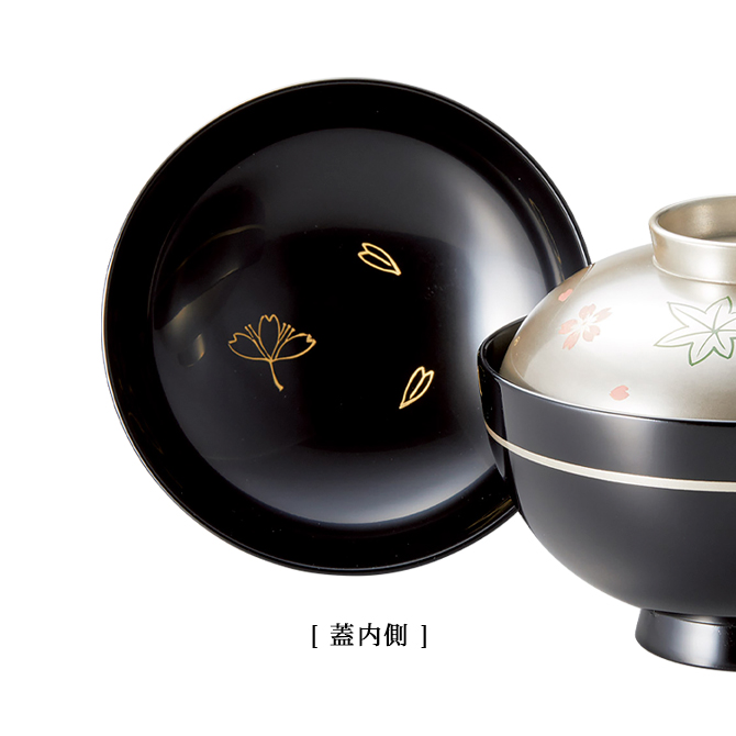 椀 漆器 蓋付き 吸物椀 越前漆器 雑煮 漆塗 銀彩桜楓 黒 12-00402