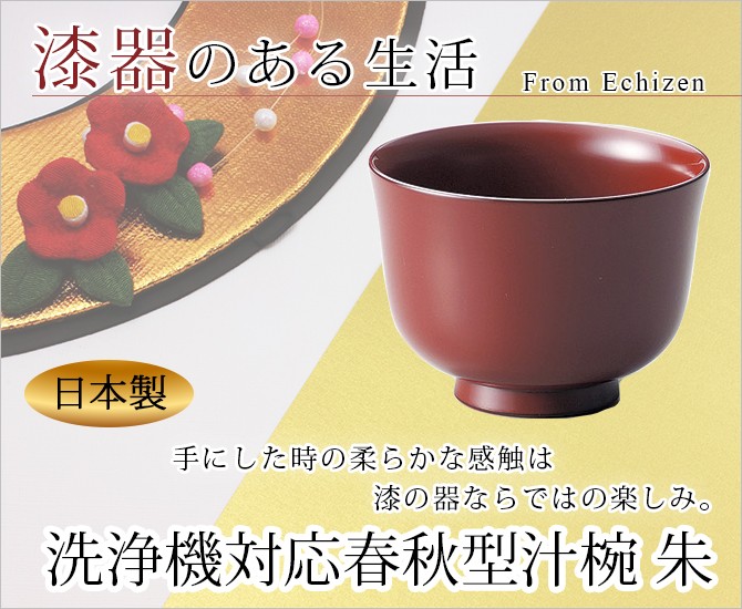 味噌汁椀 お椀 木製 日本製 食洗機対応 洗浄機対応春秋型汁椀 朱 11