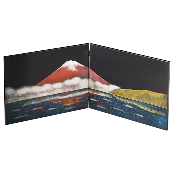 富士山 屏風 絵画 おしゃれ ギフト 朱 越前漆器 艶 上品 漆器