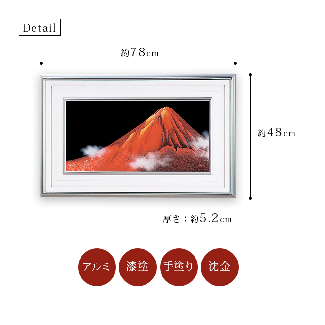 富士 漆絵 パネル 絵画 ギフト 越前 漆器 高級 日本製 沈金赤富士 12