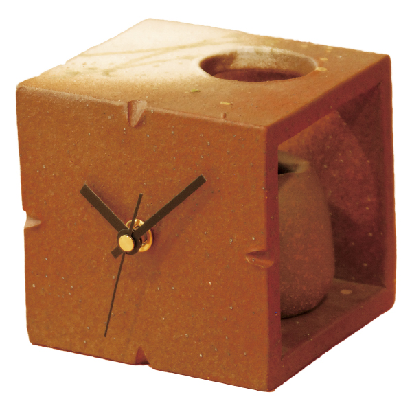 時計 置時計 レッドキューブ（花入付） G5-0407 信楽焼 Clock 一輪挿し