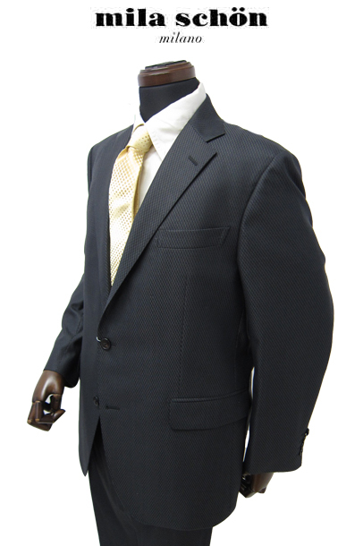 セール ミラショーン スーツ シルク混 グレー ドビー 織柄 チェック 1タック 軽量 日本製 秋冬物 メーカー正規品