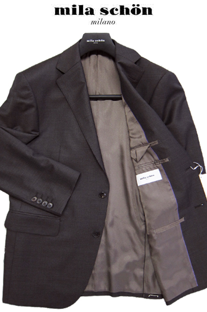 40%オフ ミラショーン スーツ ダーク ブラウン 無地 織柄 1タック 軽量 日本製 秋冬物 メーカー正規品