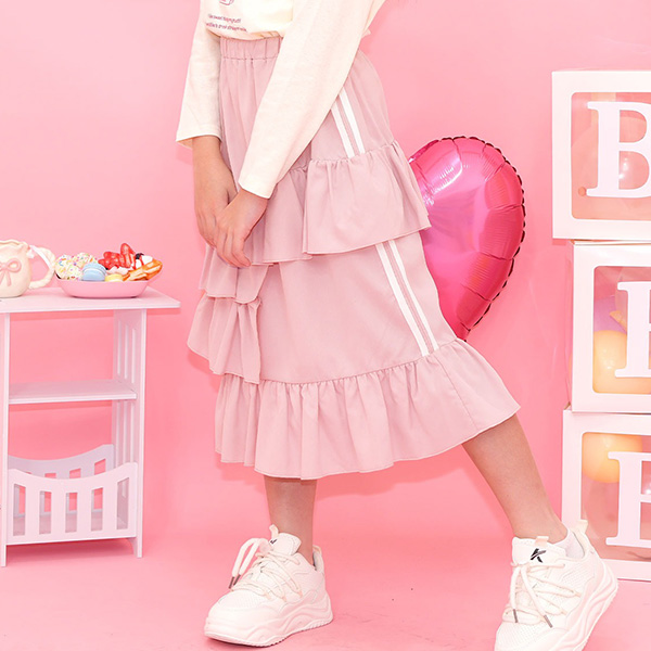 スカート キッズ 子供服 女の子 ライン入り ティアード フリル 100 110 120 130 1...