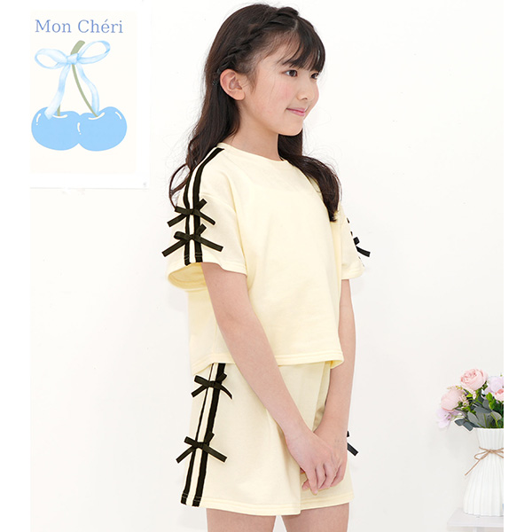 Bee des Bee ラインリボンセットアップ クロップド丈半袖トップス