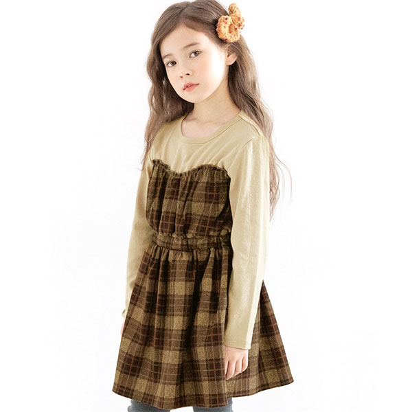 【クーポンで40％OFF】袖切り替えワンピース 女の子 子供服 こども服 子ども服 キッズ 秋 冬 100 110 120 130 140 150  ポケット