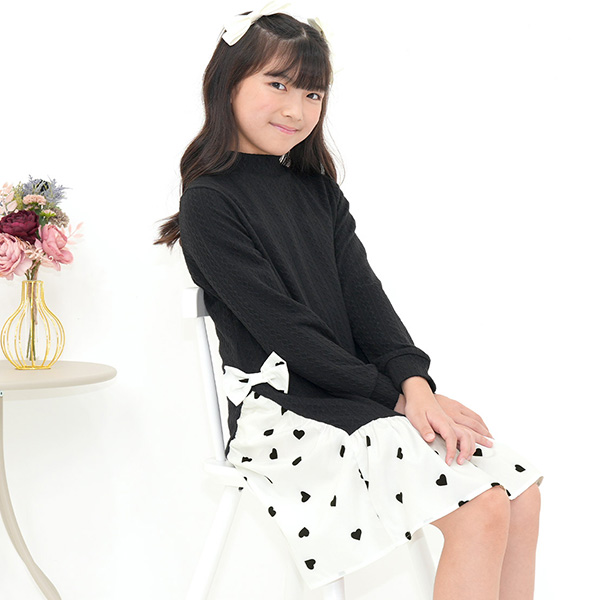 Bee des Bee 【最大1,000円OFF】 異素材切り替えワンピース 長袖 子供