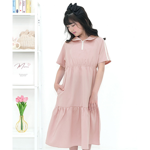 Bee des Bee ハーフジップラインワンピース 半袖 子供服 キッズ