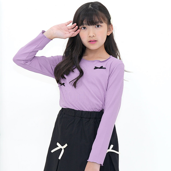 【クーポンで15％OFF】 デザイントップス 長袖 Tシャツ 子供服 キッズ ジュニア 女の子 無地 フリル リボン セーラー 90 100 110 120 130 140 150 | Bee des Bee | 12
