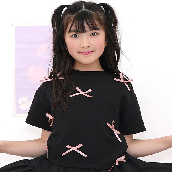 Bee des Bee クロップド丈リボントップス Tシャツ 半袖 子供服 キッズ