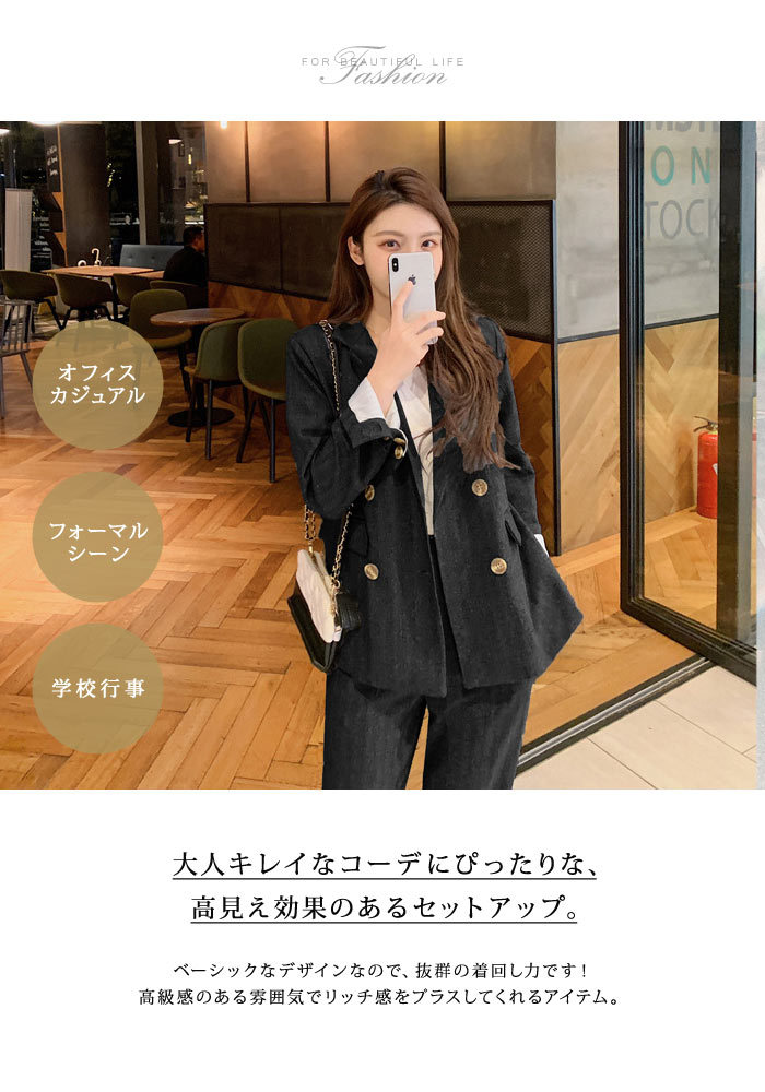 セットアップ レディース スーツ 春 夏 春夏 黒 ジャケット パンツ セットアップ レディース スーツ 春 夏 春夏 黒 ジャケット パンツ