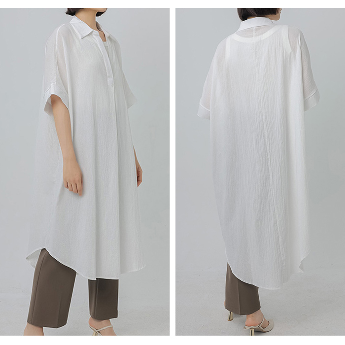 ne Quittez pas】半袖ロングシャツワンピース ゆったりシルエット