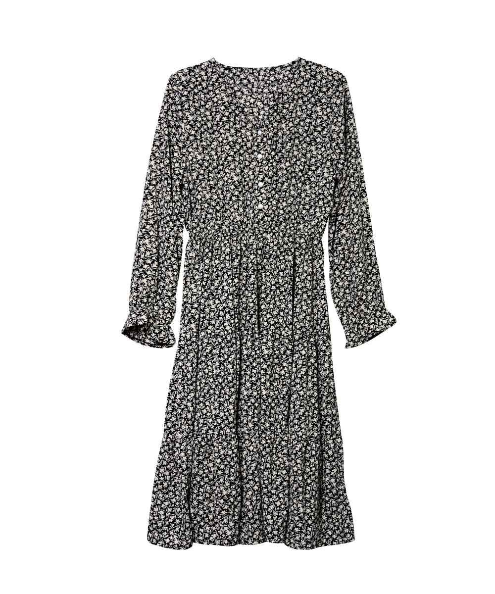 ワンピース レディース 春 夏 春夏 黒 花柄ワンピース ひざ丈 ミモレ丈 小花柄 ミディアム Vネック ブラック フリル 大人 代 30代 40代 Ol ママ 送料無料 Y5166 Koei Store 通販 Yahoo ショッピング