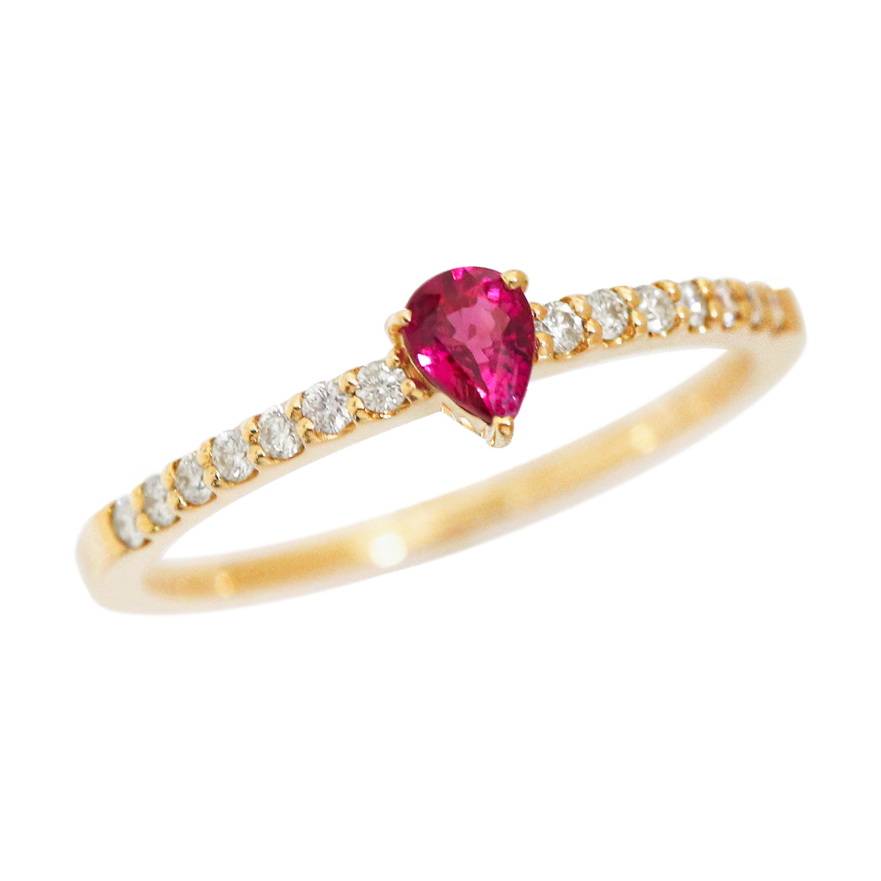 K18 ルビー ダイヤモンド リング レディース 指輪 ペアシェイプ 18金 イエロー ホワイト ピンク ゴールド シンプル 一粒 エタニティ 華奢  7月誕生石 日本製