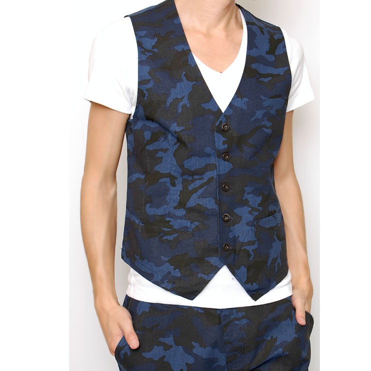 送料無料 ベスト メンズ ジレ 春 夏 総柄 花柄 ボタニカル柄