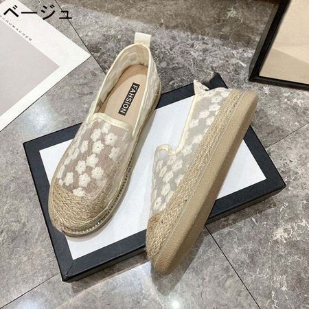 レディース レース 花柄 スリッポン メッシュ シースルー