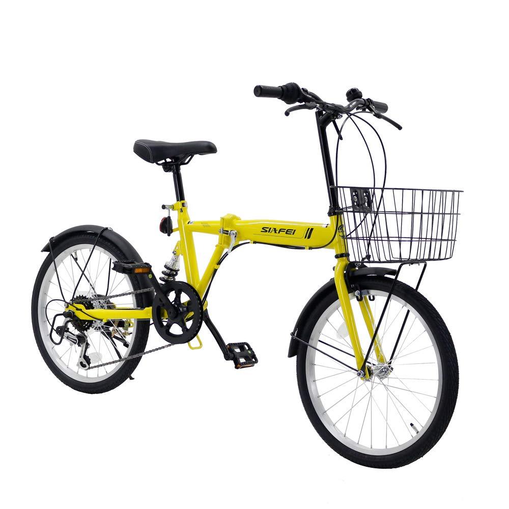折りたたみ自転車 20インチ リアサスペンション 折り畳みハンドル カゴ ...