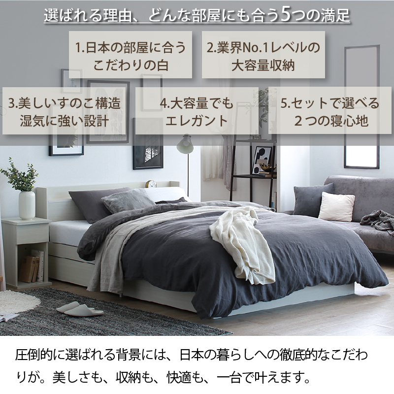 ベッド 白 ダブルベッド 収納付き 白い ホワイト おしゃれ 可愛い 