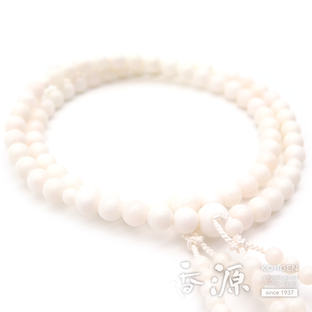 女性用のお数珠 白珊瑚 7mm寸法切 二輪 共仕立 正絹頭房｜kohgen｜04