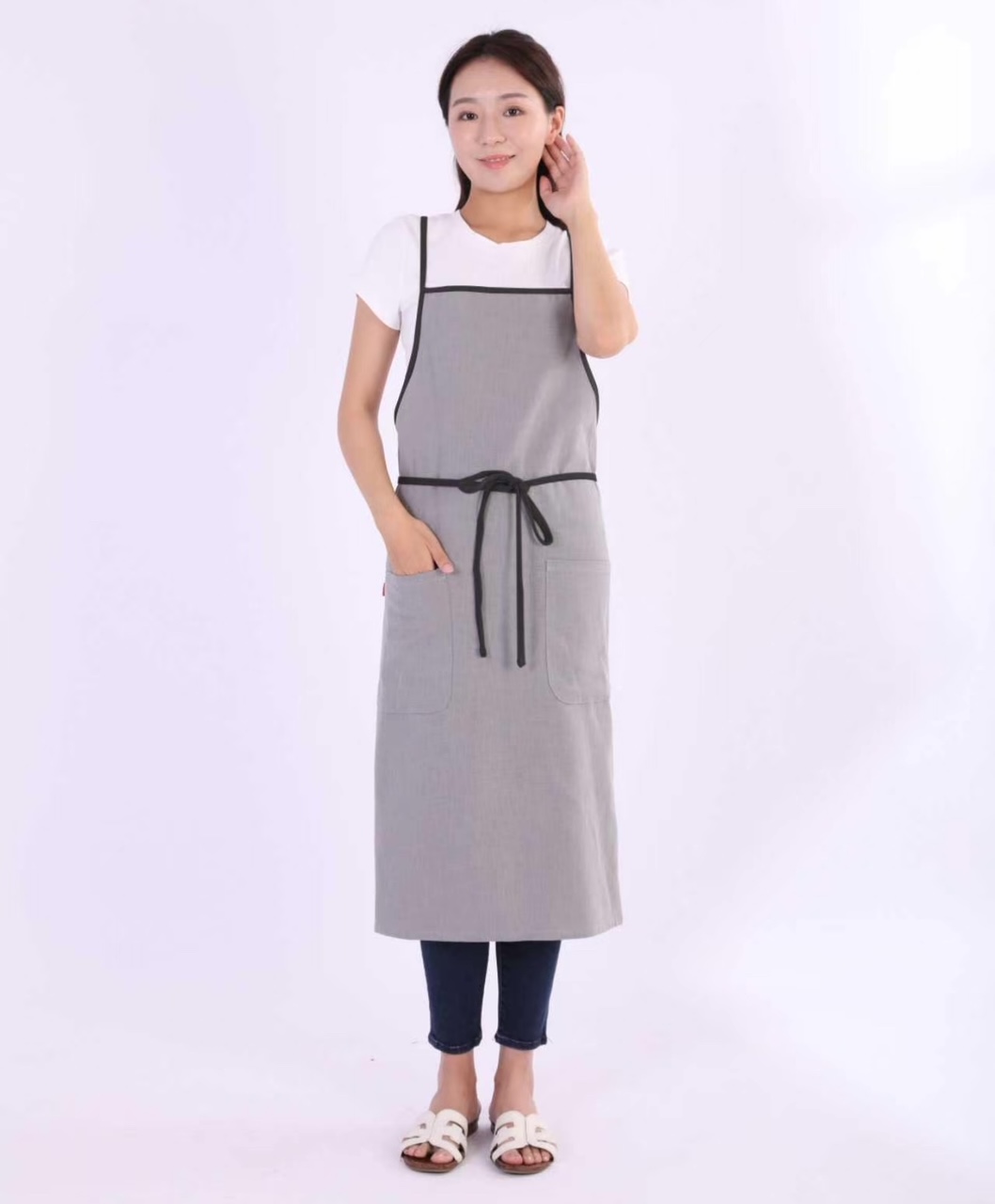 エプロン リネン コットン エプロン 肩掛け X型 シンプル カフェ風