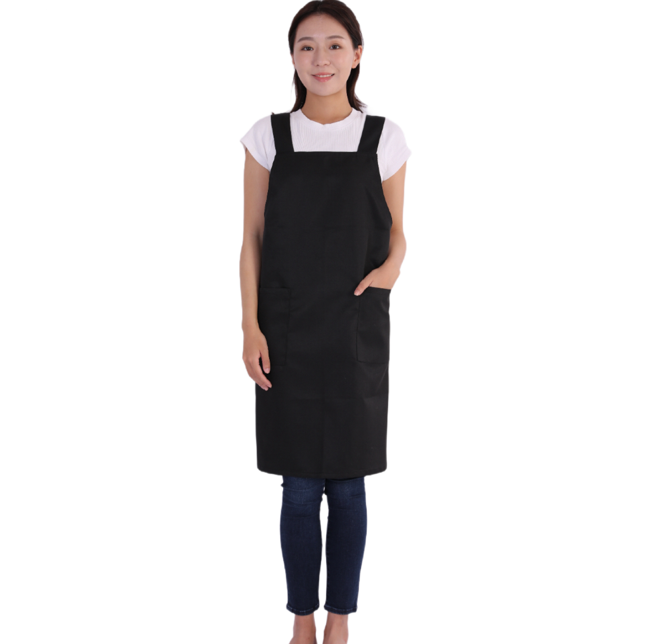 エプロン シンプル 肩掛け かぶるだけ ソフト 無地 おしゃれ 業務用