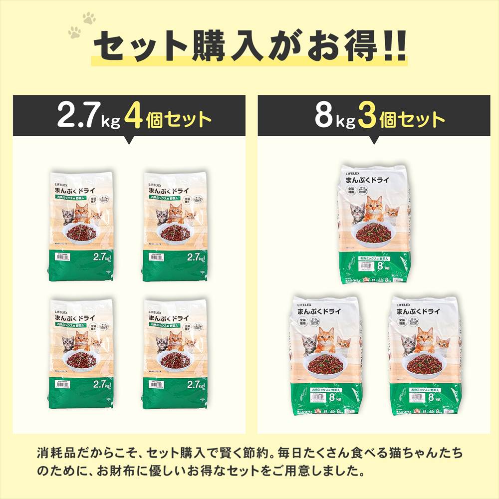 キャットフード 8kg まんぷくドライ お魚ミックス味・野菜入 猫餌