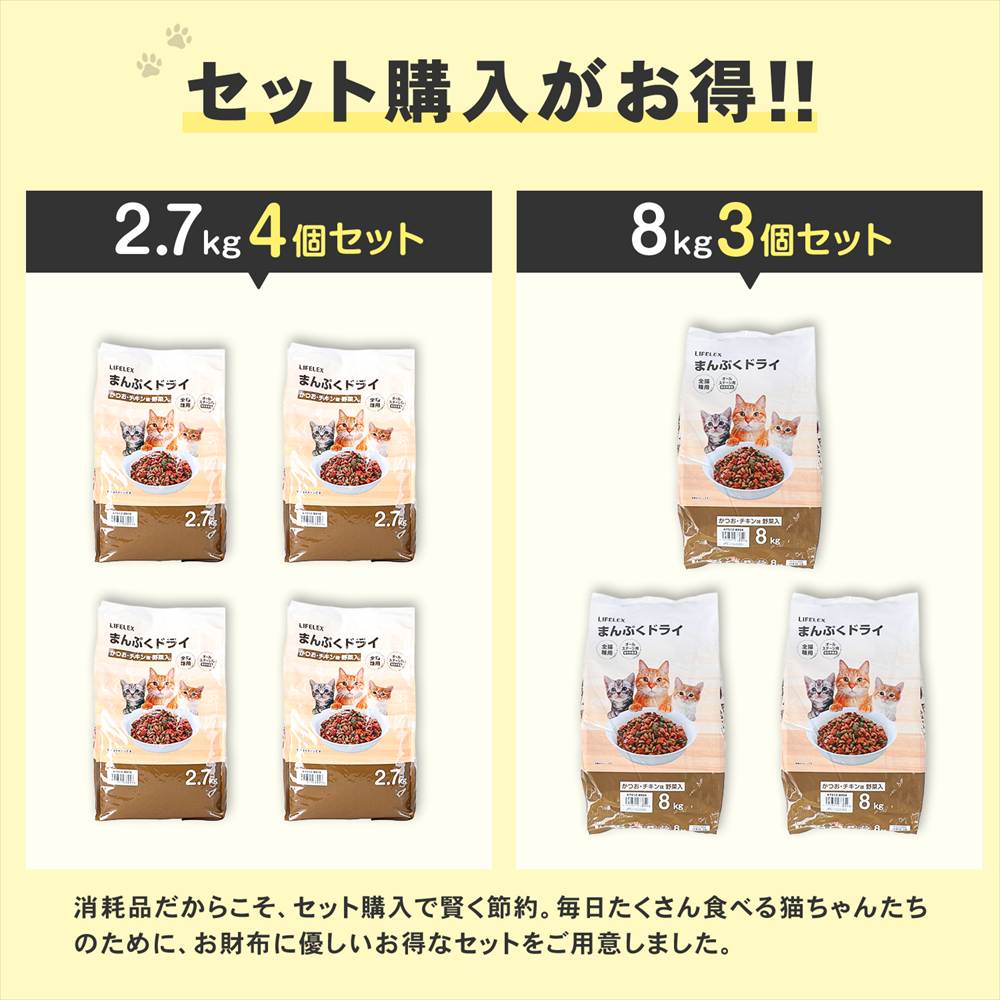 ポイント3倍 9/11-9/13】キャットフード 8kg×3個セット まんぷくドライ