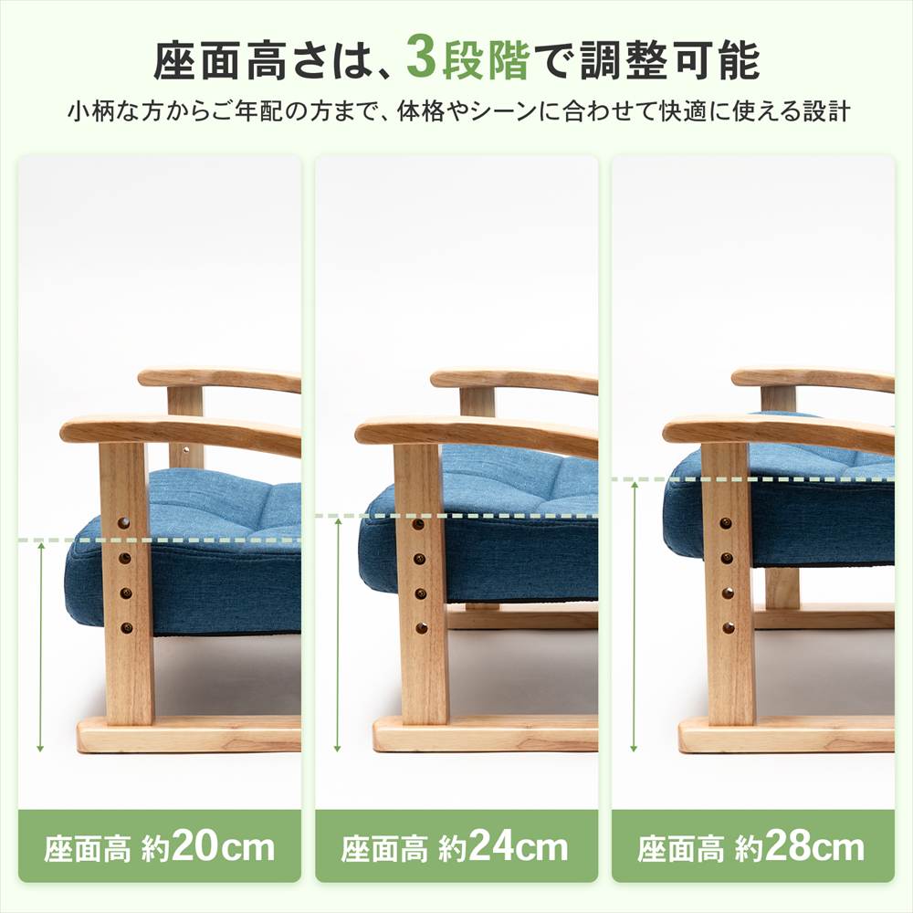 ◇座椅子 リクライニングチェア ローチェア ネイビー ハイバック 座面