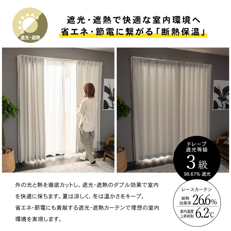 コーナンオリジナル LIFELEX 遮光＋遮熱４枚組カーテン 約幅１００×丈 