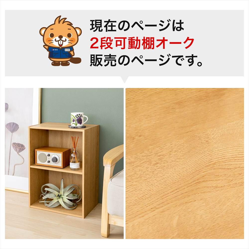 ◇カラーボックス 2段 オーク 木目調 棚板可動 スリム かわいい 収納棚