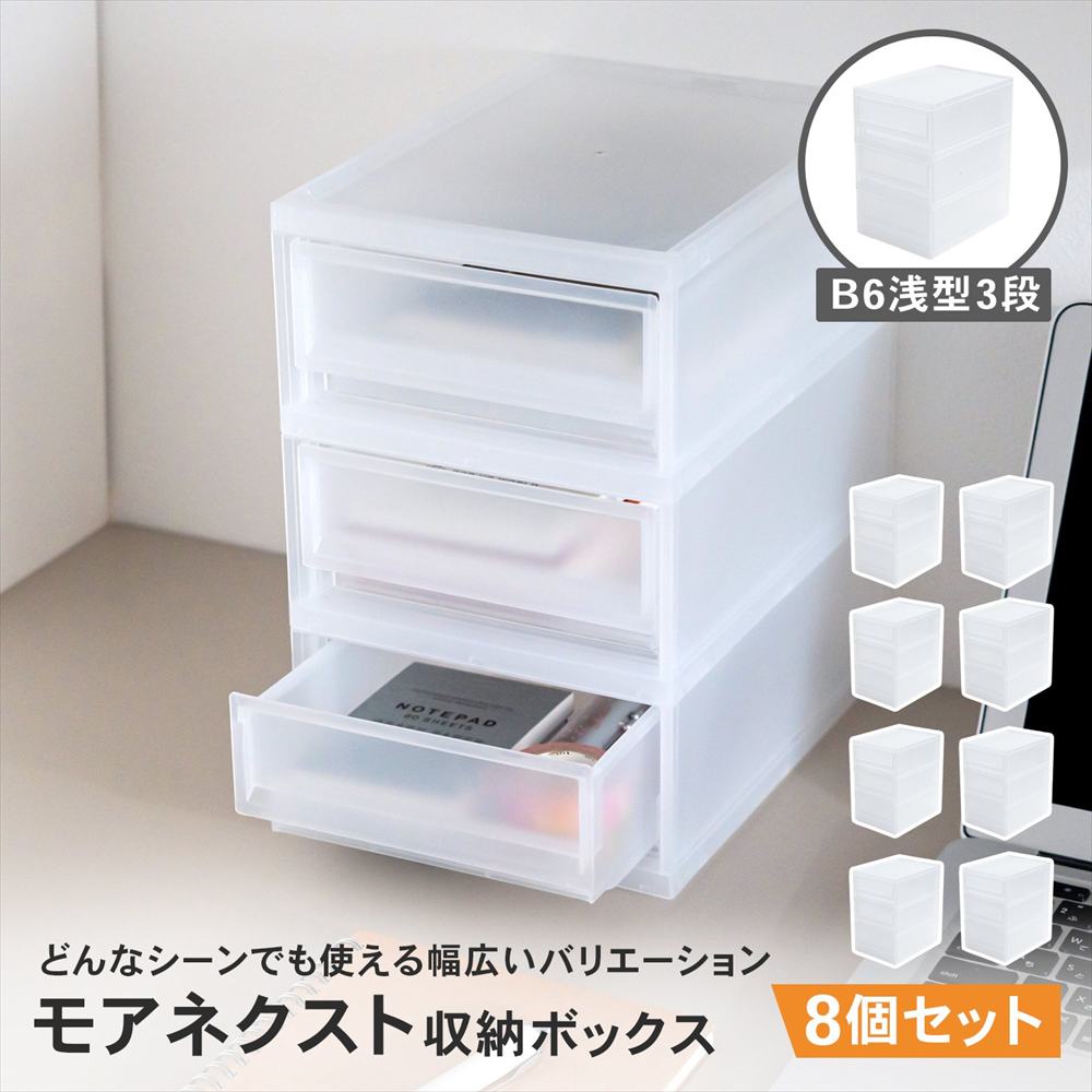 デスクトレイ 収納ボックス B6 浅型 3段 クリア 小物収納ケース