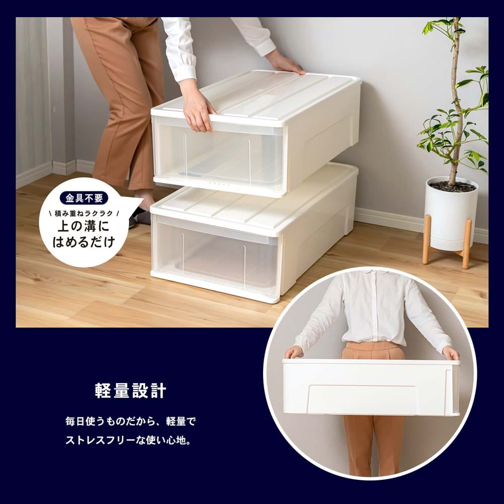 引き出し収納ケース 引出収納ケース ホワイト 約幅39×奥行74×高さ23cm