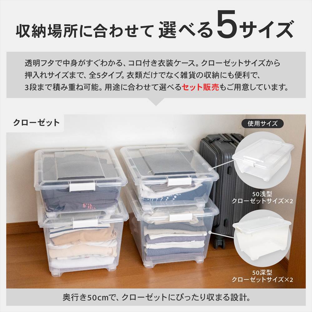 衣類収納ケース フタ付き 奥行50 深型 コロ付き 押し入れ クローゼット