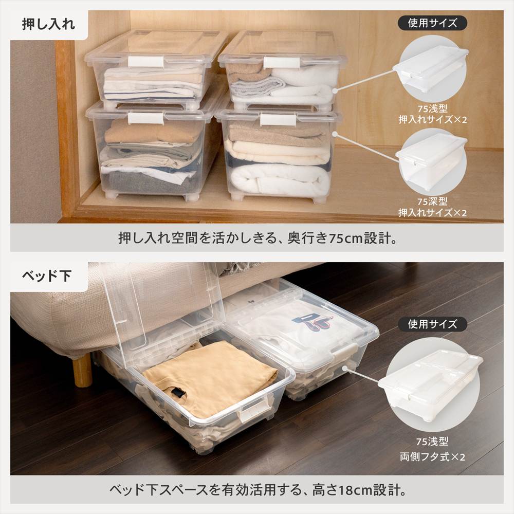 ポイント3倍 6/25-6/28】衣類収納ケース フタ付き 奥行75 深型 コロ