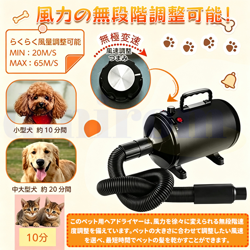 【新品未開封】ペット用 犬 猫 大風量 ドライヤー ブロワー ホワイト ペットドライヤー 犬用 ペット用 ドライヤー ブロワー 送風機 5つの