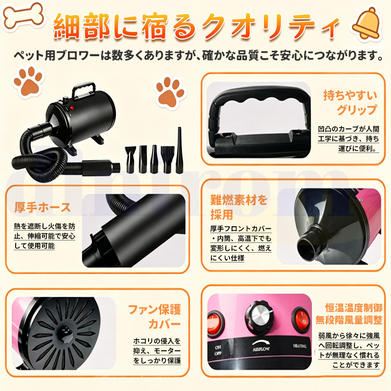 ペットドライヤー 犬用 ペット用 ドライヤー ブロワー 送風機 5つの