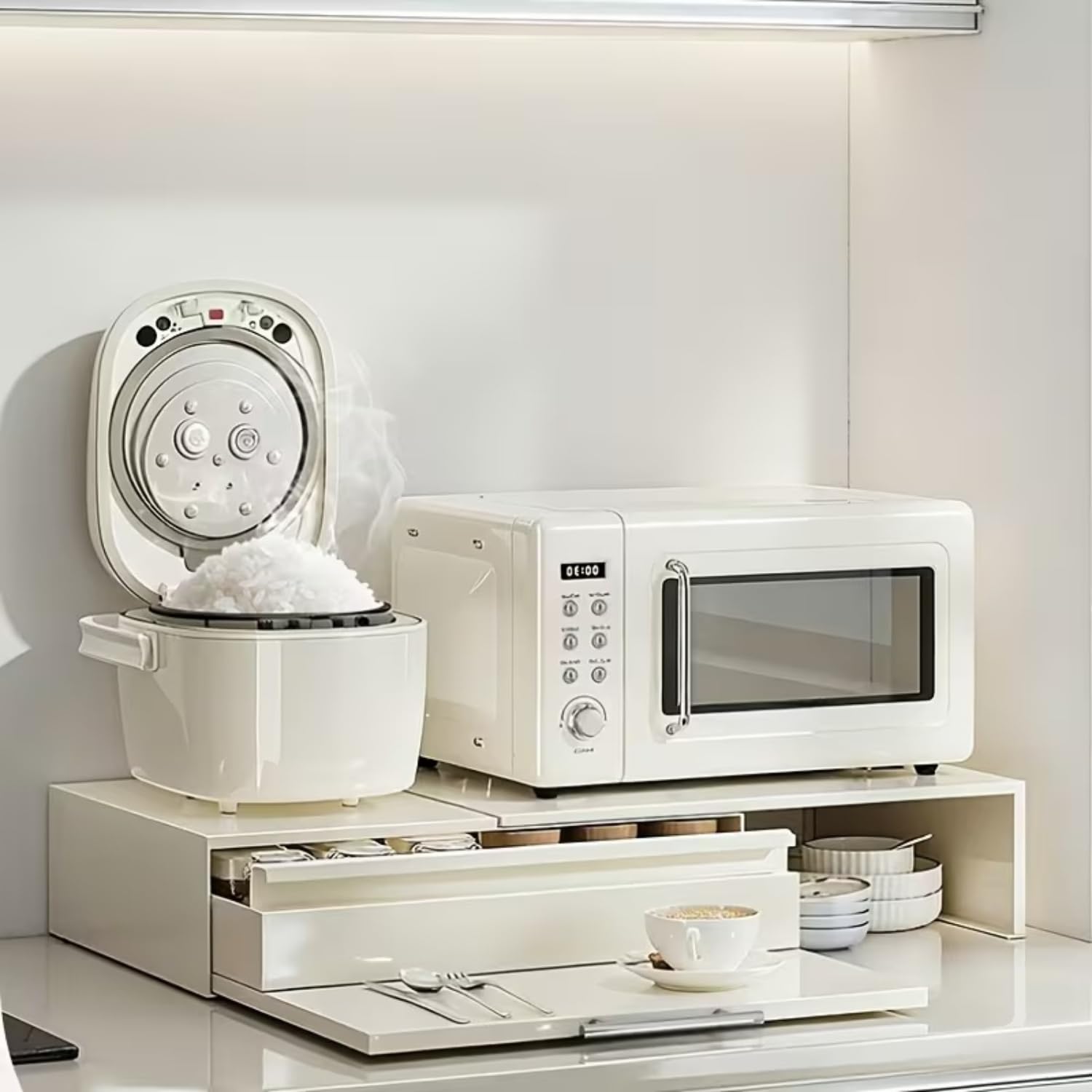 家電下収納 キッチン レンジ台 電子レンジ下ラック 伸縮スライド