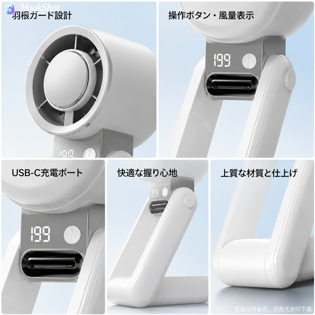 【値引き不可】 ハンディファン 本体 スタンド付き 5段階風量調整 ハンディファン 199段階風量タッチ調整 冷却プレート 携帯扇風機