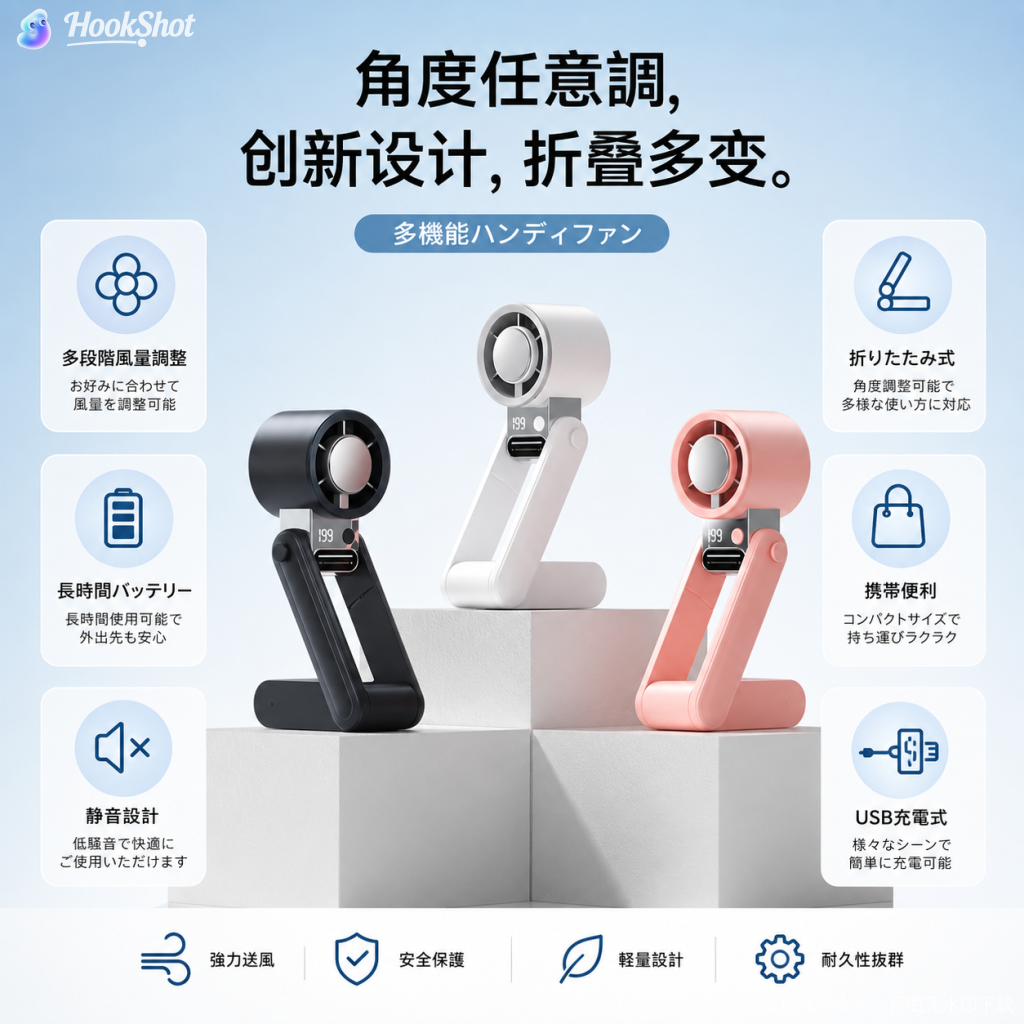 【値引き不可】 ハンディファン 本体 スタンド付き 5段階風量調整 ハンディファン 199段階風量タッチ調整 冷却プレート 携帯扇風機