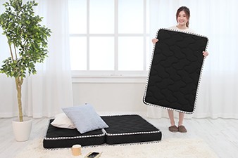 セミダブルベッド シンプルモダン ブラック ポケットコイルマットレスセット 3ゾーンポケットコイルマットレス（三分割式） ブラック セミダブル
