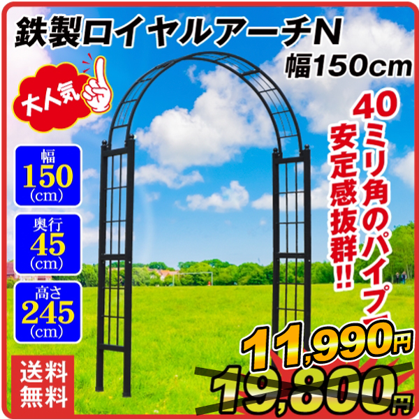 クリアランス アーチ ガーデンアーチ ローズアーチ バラアーチ 鉄製ロイヤルアーチ・N 幅150cm 1個 幅150・奥行45・高さ245 ガーデニング 庭 玄関 国華園 :s14108:花と緑 国華園