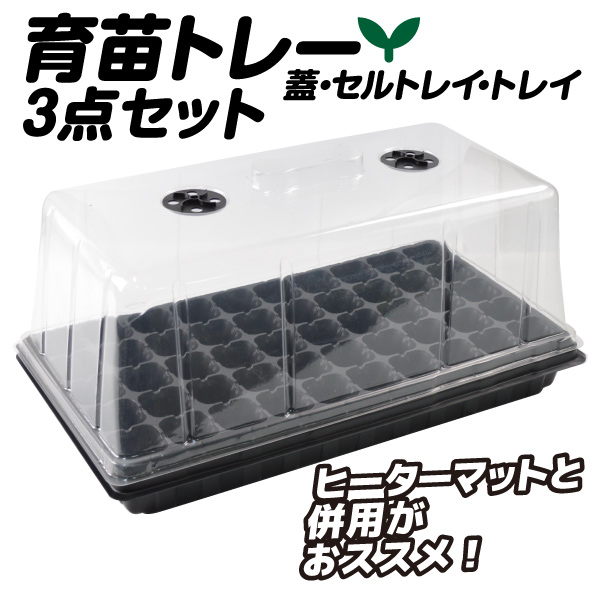 育苗ポット 3点セット 蓋付き 50穴 通気口 育苗トレイ 苗箱 種まき 