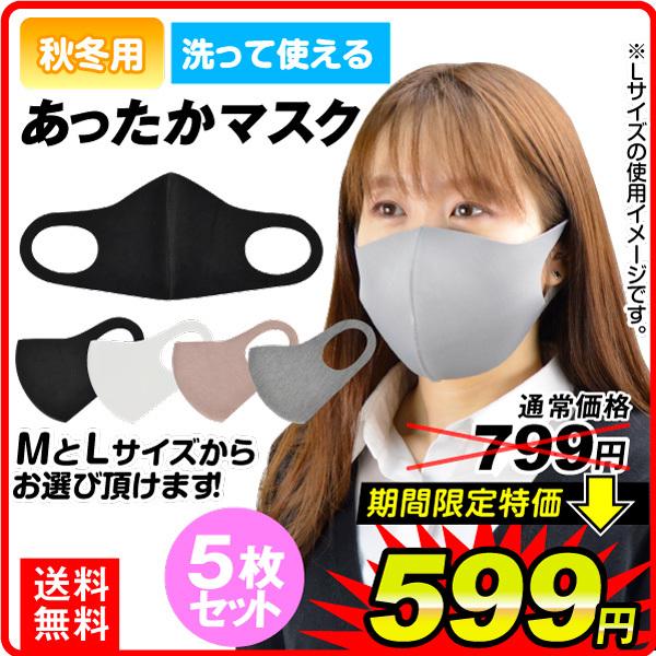 クリアランス マスク 温感 あったかマスク 5枚セット 洗える 飛沫防止 国華園｜kokkaen