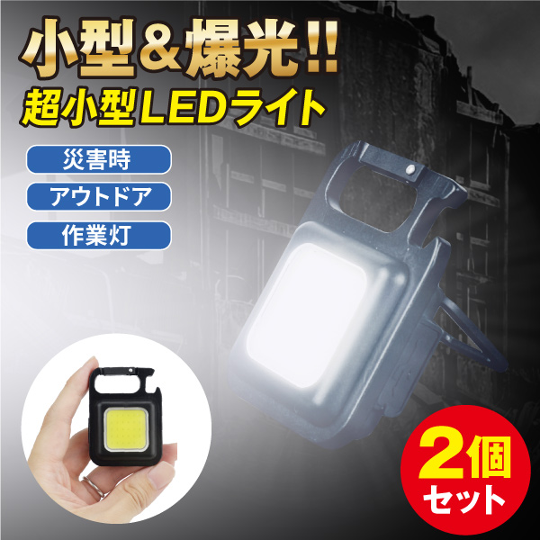 LEDライト 2個セット 小型 投光器ライト COB 充電式 防災 災害 アウトドア 作業灯 500ルーメン マグネット付 カラビナ付 小型LEDライト