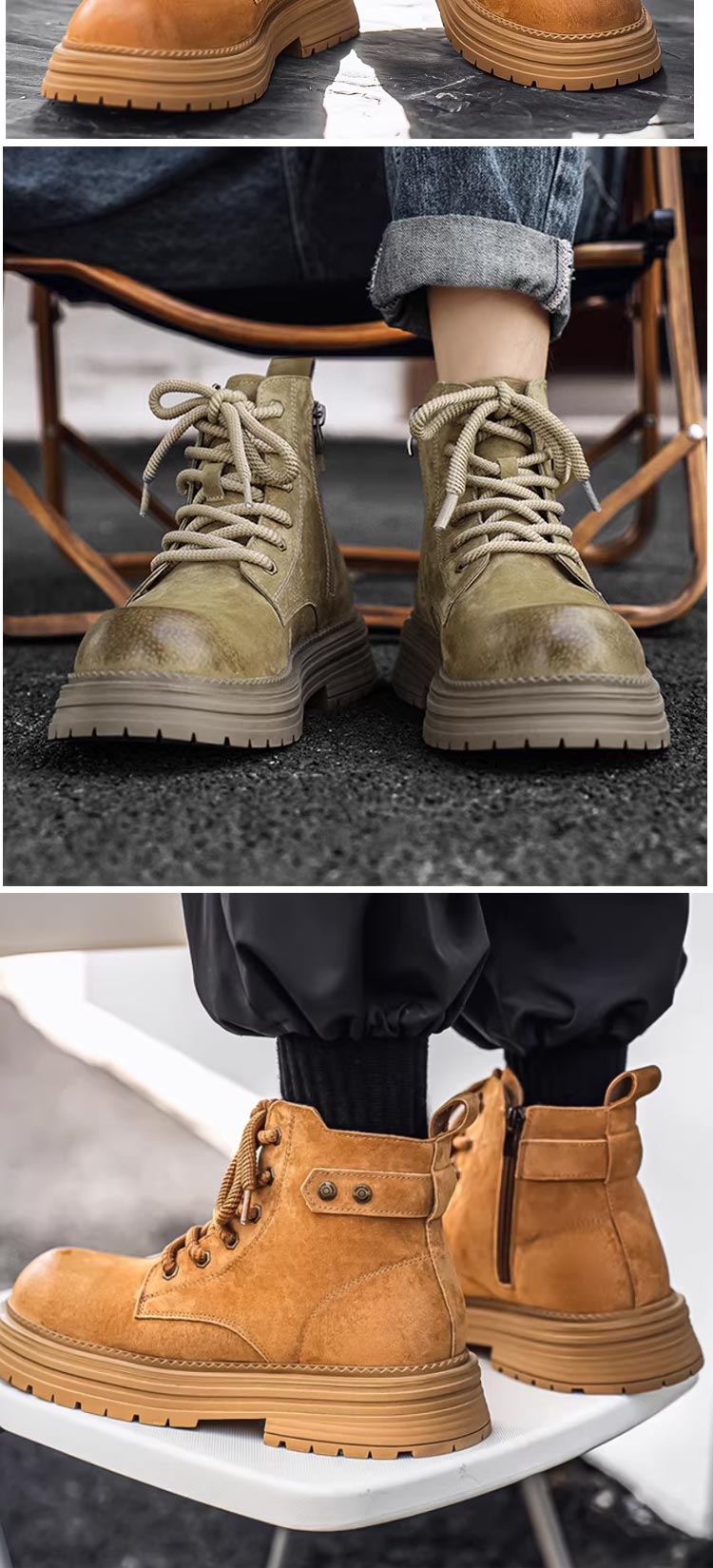 メンズ ブーツ ショートブーツ 本革 サイドジッパー ゴツい ワーク