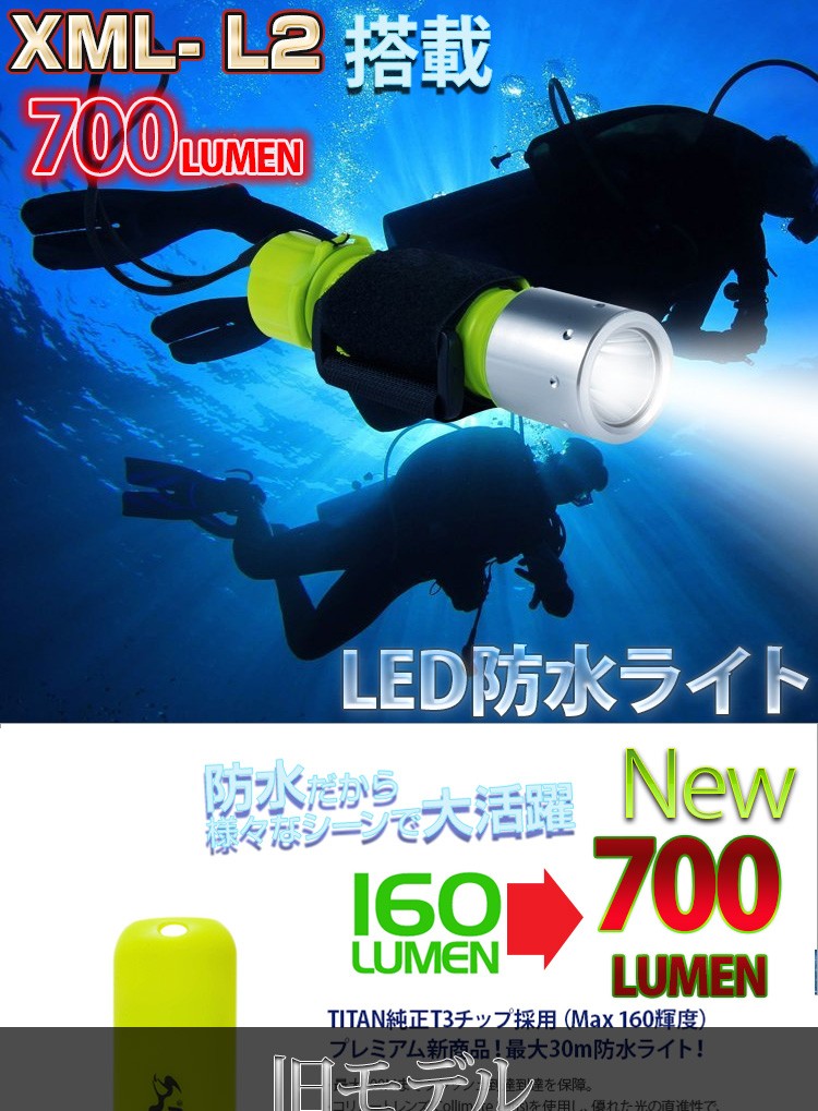 市場 水中トーチ ダイビング ライト LED 100ｍ水中防水 8000Lm スキューバ 懐中電灯