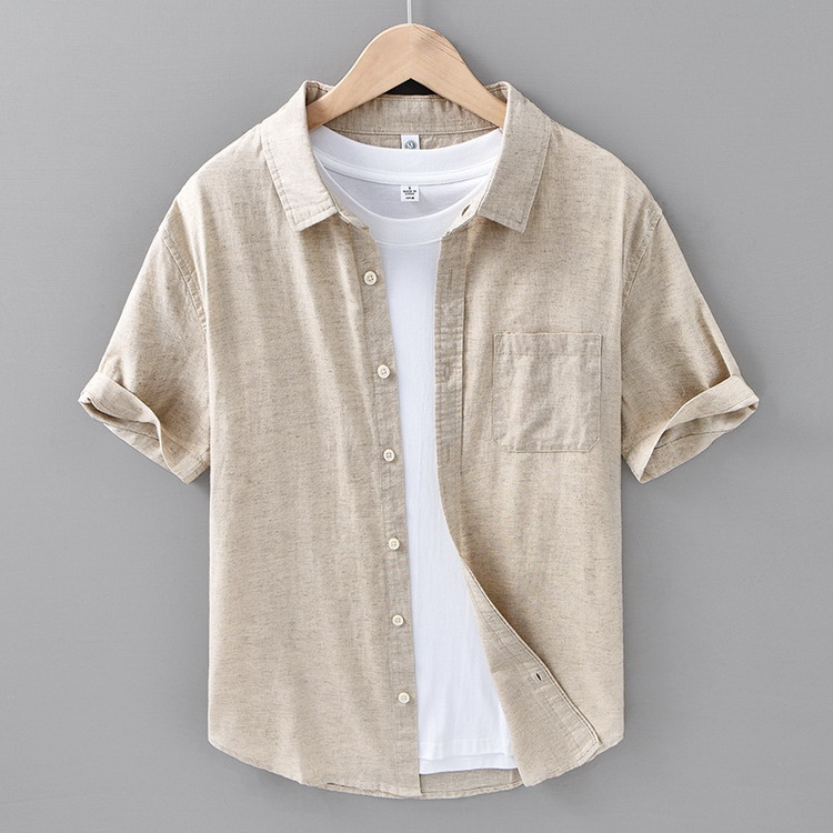 綿麻シャツ メンズ リネンコットン シャツ カジュアルシャツ トップス 半袖 通気 清涼