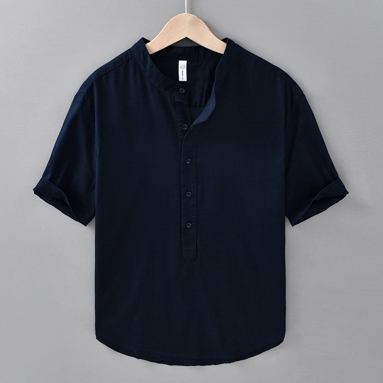 綿麻シャツ メンズ カジュアルシャツ ヘンリーネック 半袖 リネンコットン 通気 シャツ トップス
